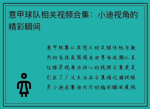 意甲球队相关视频合集：小迪视角的精彩瞬间
